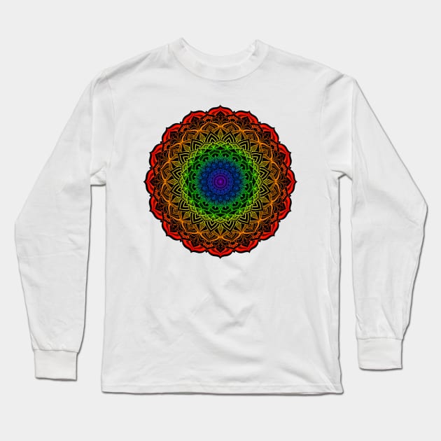Rainbow Pride Mandala Long Sleeve T-Shirt by JustGottaDraw